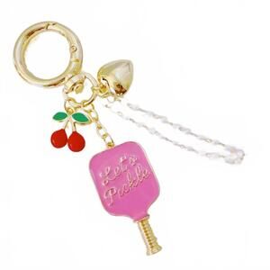 NEW ELLISON+YOUNG women's pickleball cherry bag charm and keychain in gold pink